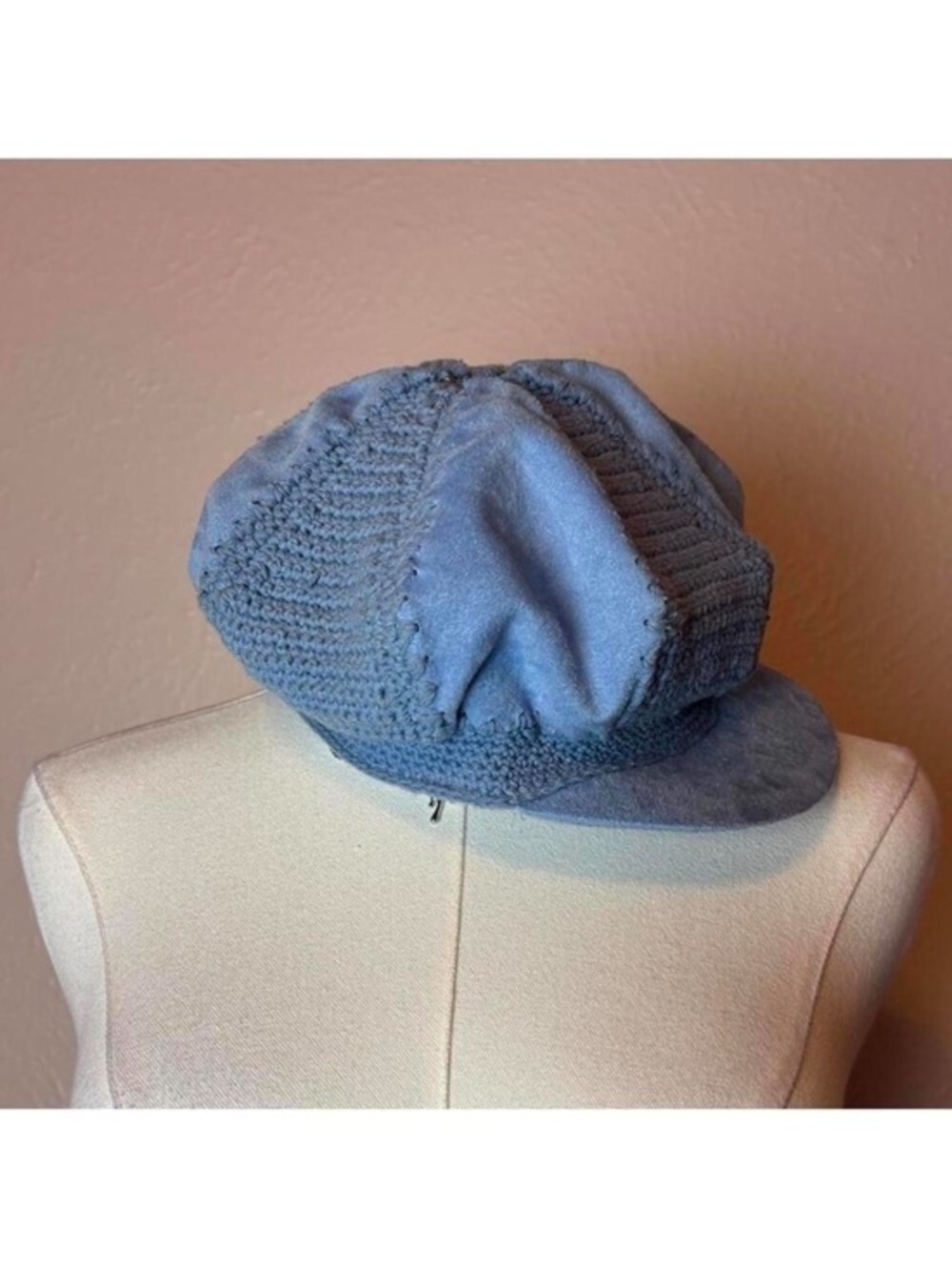 y2k 2000s cabbie newspaper ha  blue knit cotton cute chic
